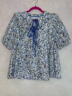 Umgee Floral Tie-Neck Puff Sleeve Top - NWT